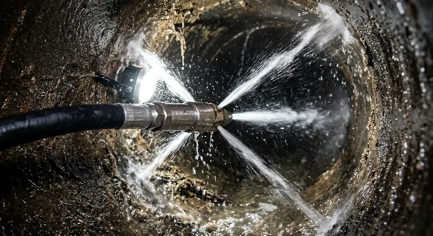 High-pressure hydro jetting nozzle cleaning sewer pipe for Sewer Cleanout in Clarendon Hills